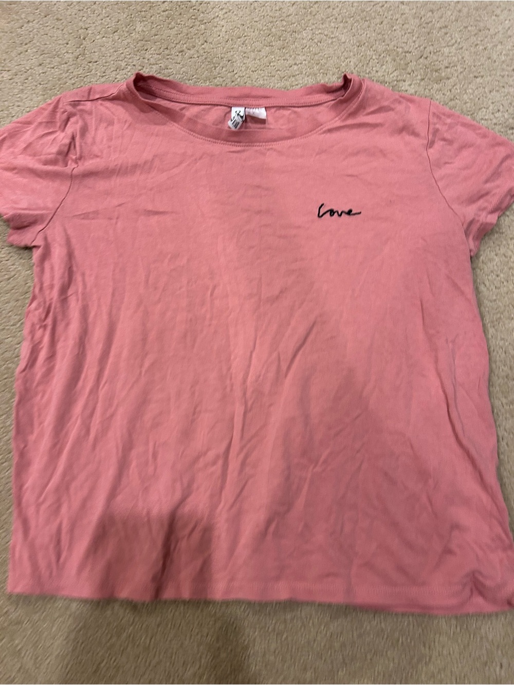 H&M Pink 'Love' Embroidered Crewneck Tee